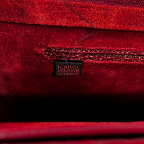 Vintage Eel Skin Leather Burgundy Briefcase 17x11 Ox Blood Red Shiny Academia - Picture 10 of 16